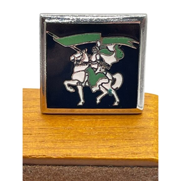 VTG Cufflinks Knight on White horse with Green flag in Silver tone Hallmarked - Picture 4 of 10